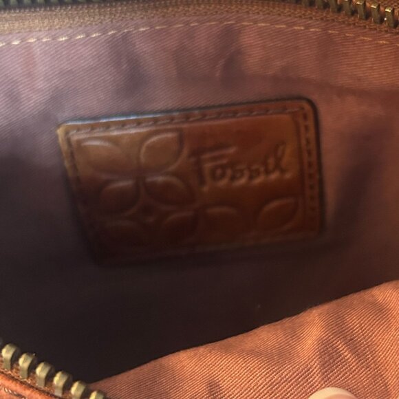 Vintage Fossil Embossed Leather Crossbody Bag Floral Adjustable Strap - Picture 4 of 5